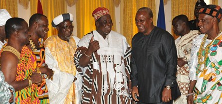 President Mahama interacting with members of the National  House of Chiefs after their meeting at the Castle, Osu.